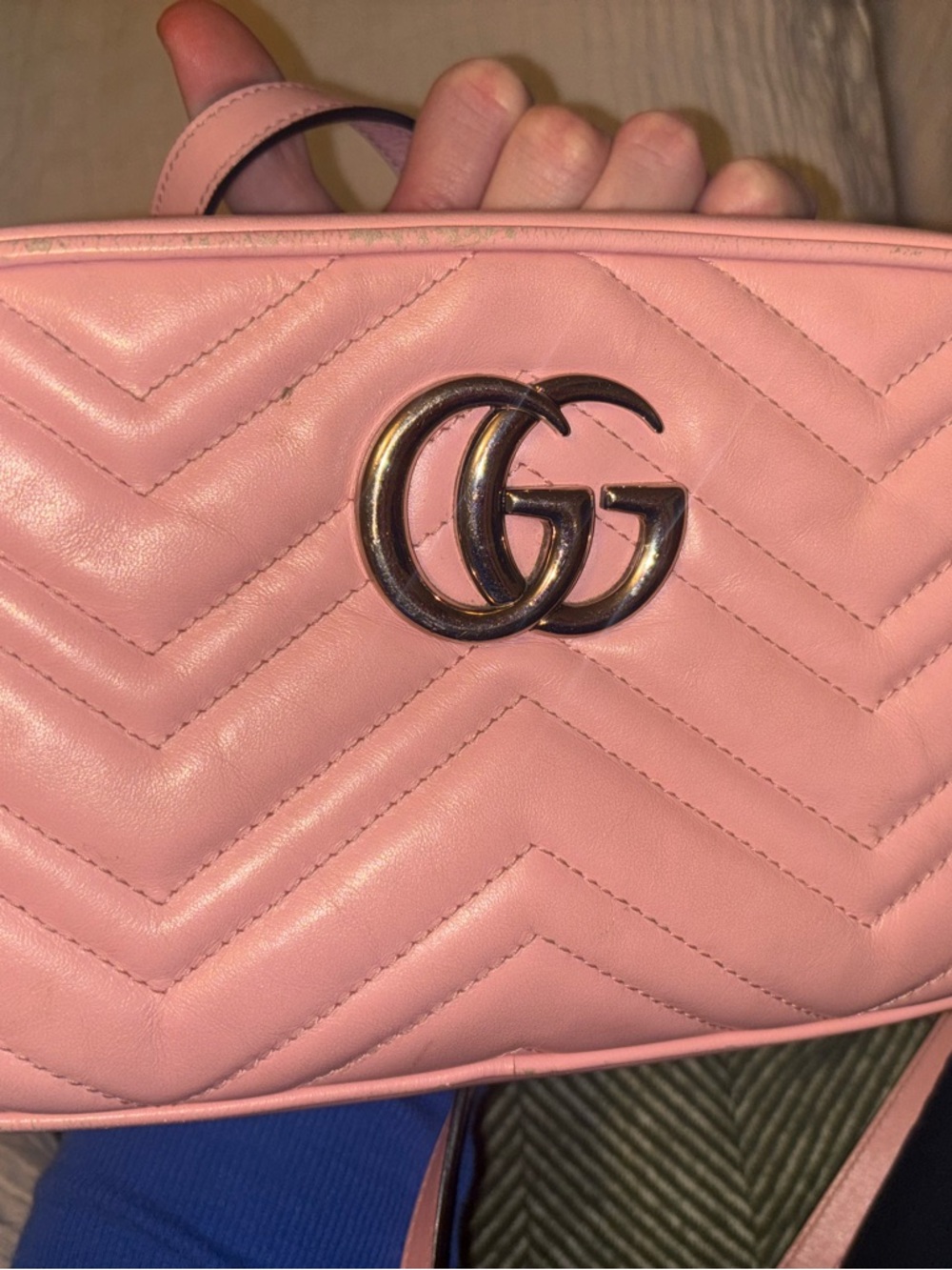 Gucci Pink Chevron Quilted Leather Crossbody with Double G